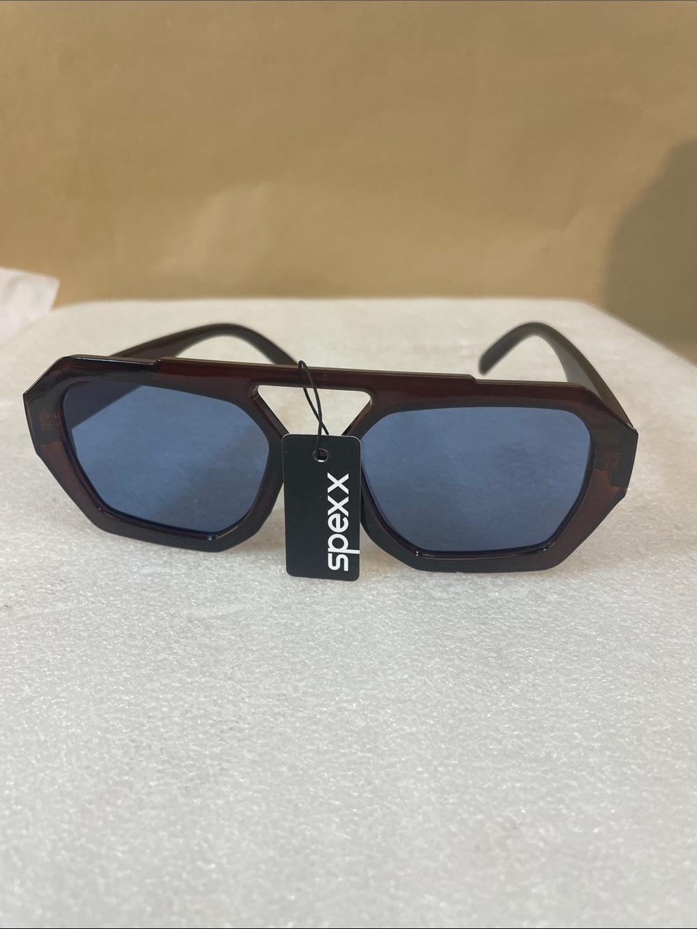 Brown Geometric Frame Sunglasses with Blue Lenses
